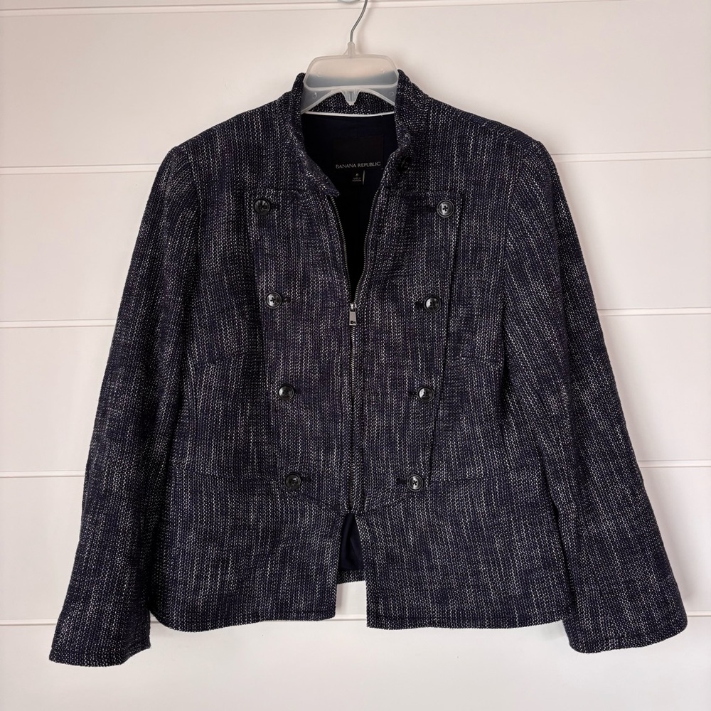 Banana Republic Women's Navy Tweed Military-Style Jacket Size 8